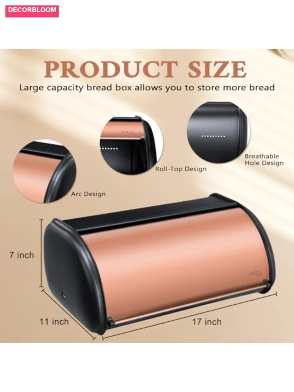 Stainless Steel Roll Top Bread Box Large Capacity Kitchen Counter Storage